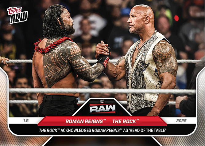 Roman Reigns / The Rock - 2025 - Topps Now WWE - RAW - #003 - World Trading Cards - Tarjeta WWE - Cromo RAW