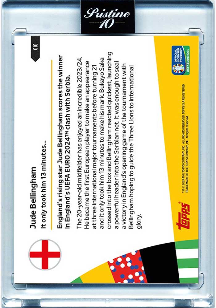 Jude Bellingham - 2024 - Topps Now Euro - Inglaterra - #010 - World Trading Cards - Tarjeta Fútbol - Cromos Pristine 10