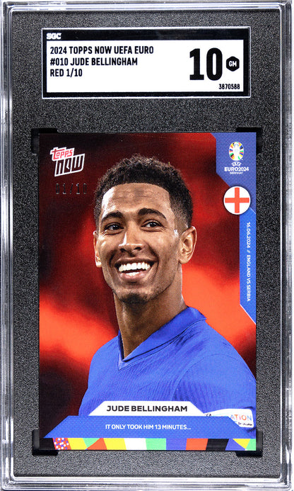 Jude Bellingham - 2024 - Topps Now Euro - England - #010 - SGC 10 - Red - Numbered 1/10 - World Trading Cards - Football Card - Graded Trading Card