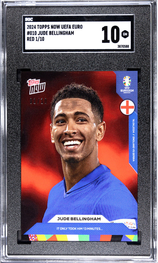 Jude Bellingham - 2024 - Topps Now Euro - England - #010 - SGC 10 - Red - Numbered 1/10 - World Trading Cards - Football Card - Graded Trading Card