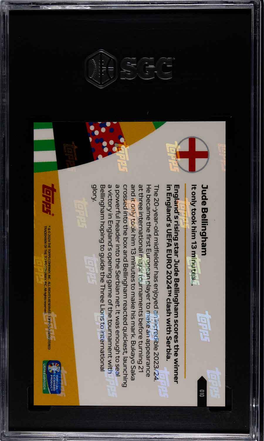 Jude Bellingham - 2024 - Topps Now Euro - England - #010 - SGC 10 - Red - Numbered 1/10 - World Trading Cards - Football Card - Graded Trading Card