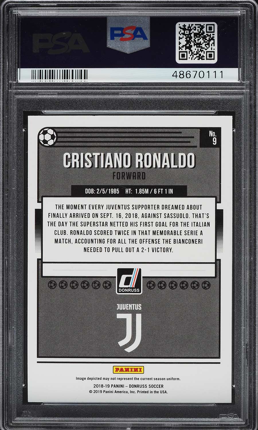 Cristiano Ronaldo - 2018 - Panini Donruss - #9 - Press Proof - Red - Juventus - PSA 10 - World Trading Cards - Football Card - Chrome Graded