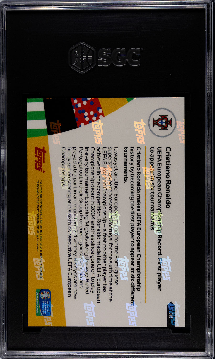 Cristiano Ronaldo - 2024 - Topps Now Euro - Portugal - #015 - SCG 9.5 - World Trading Cards - Football Card - Chrome Graded