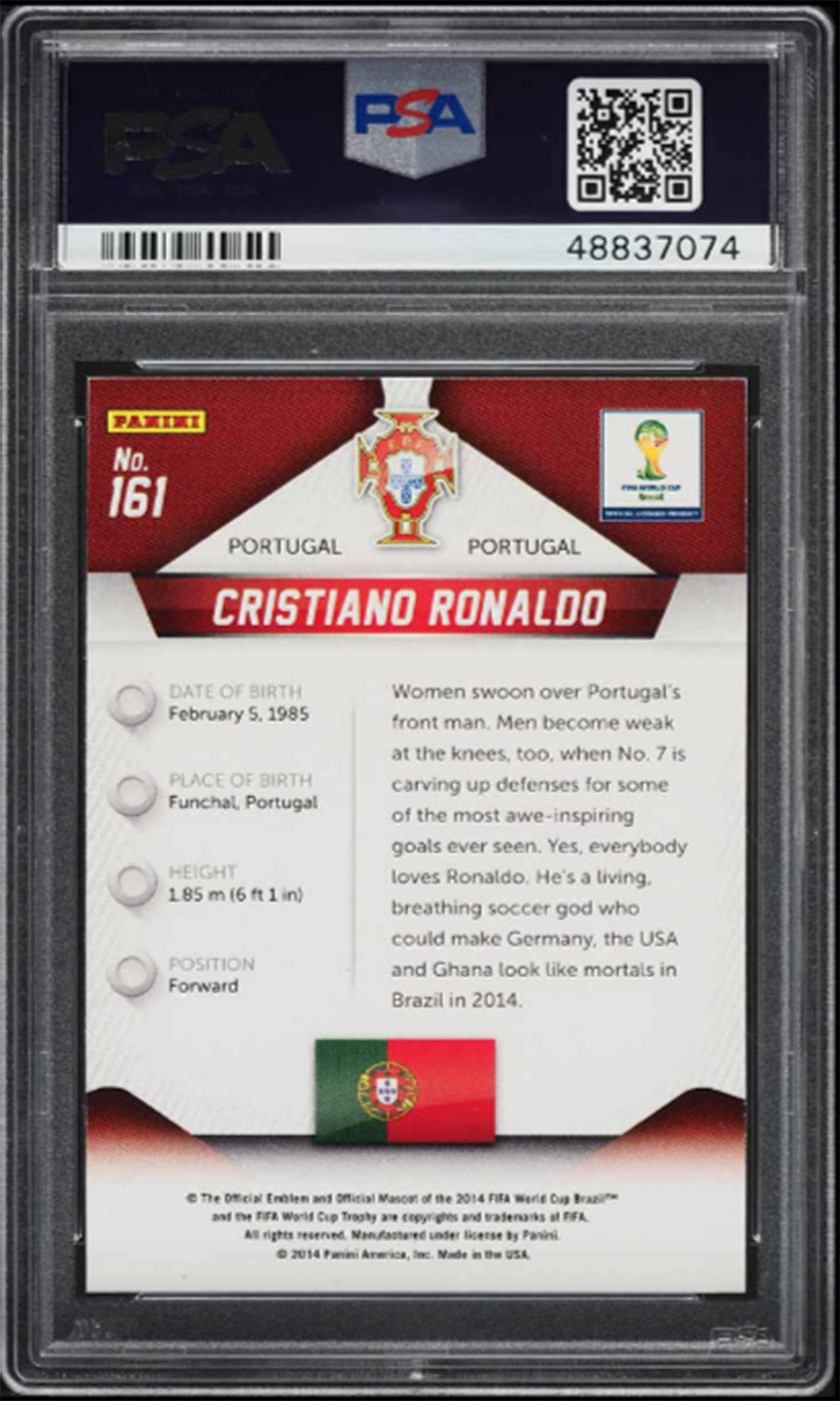 Cristiano Ronaldo - 2014 - Panini Prizm - World Cup Brazil - #161 - PSA 9 - World Trading Cards - Football Card - Chrome Graded