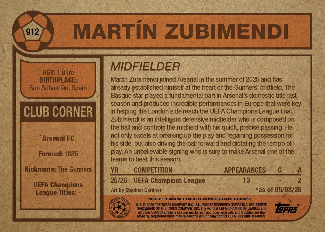 2026-27 | Topps | Living Set | UCC | Martín Zubimendi | #912 | Limited Editions | PREORDEN | ENVÍO 30 días aproximadamente desde la fecha de compra.