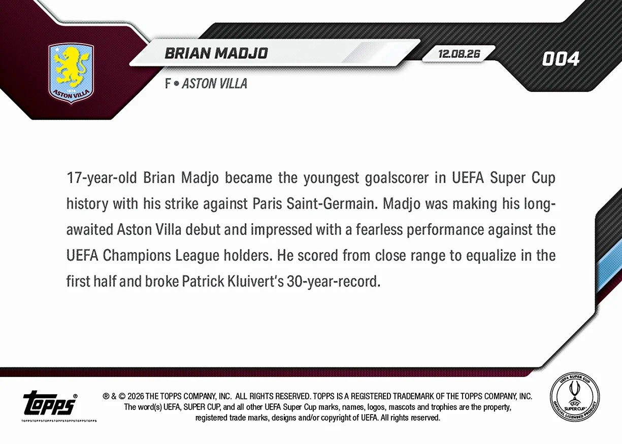 2026-27 | Topps | Now | Uefa Champions League | Brian Madjo | Base | #004 | Limited Editions | PREORDEN | ENVÍO 30 días aproximadamente desde la fecha de compra.