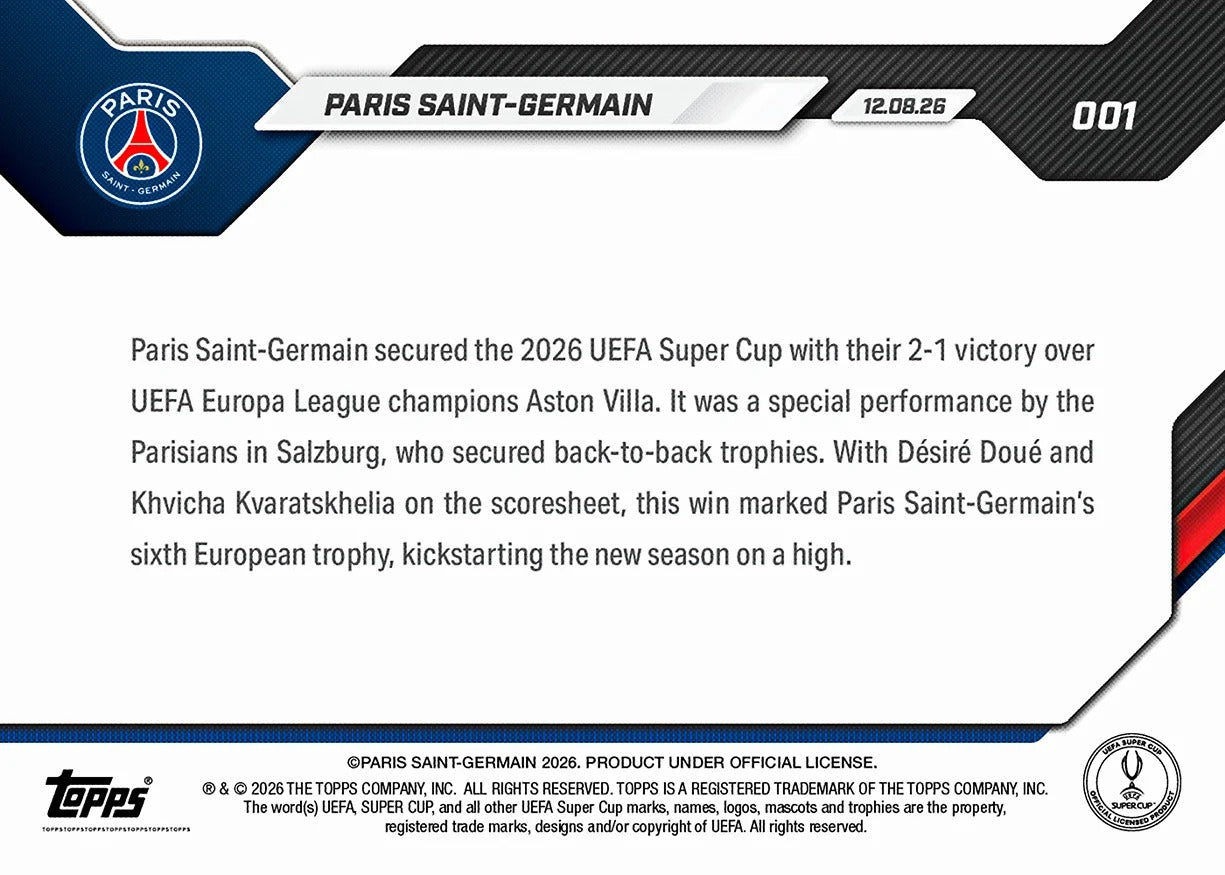 2026-27 | Topps | Now | Uefa Champions League | Paris Saint Germain | Base | #001 | Limited Editions | PREORDEN | ENVÍO 30 días aproximadamente desde la fecha de compra.
