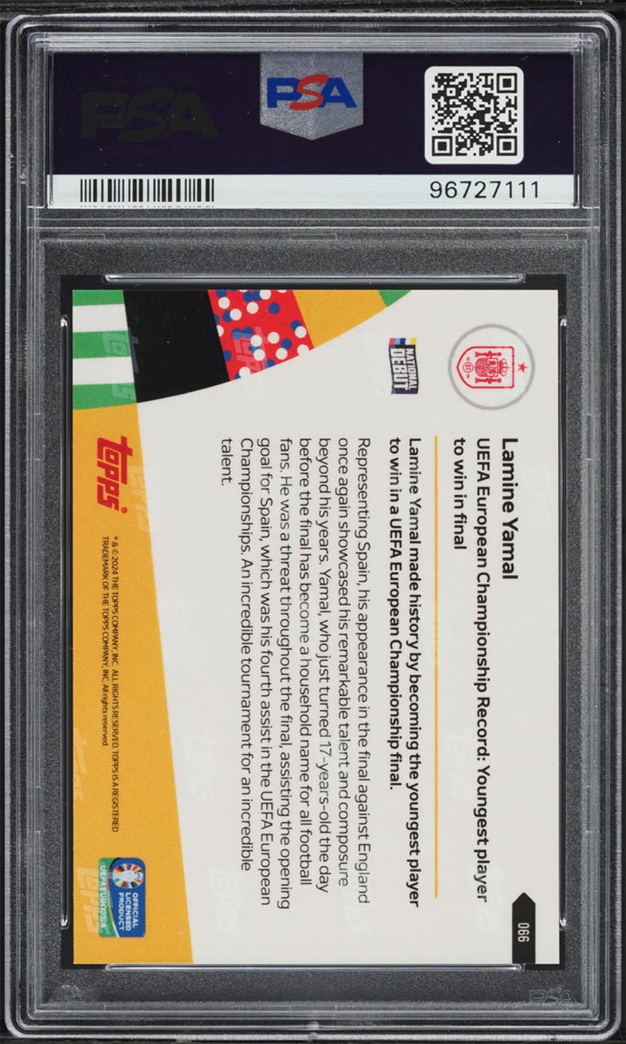 Lamine Yamal - 2024 - Topps Now Euro 2024 - Spain - Rookie - PSA 10 - #066 - World Trading Cards - Football Card - Graded Trading Card