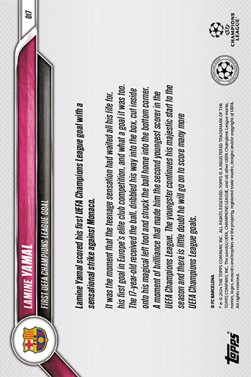Lamine Yamal - 2024 - Topps Now UCL - Barcelona - 1st Goal in UCL - #017 - World Trading Cards - Football Card - RAW Trading Card