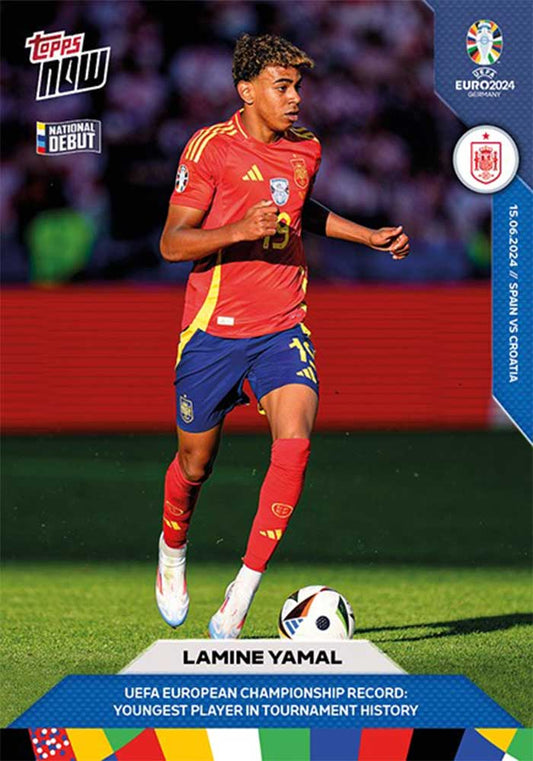 Lamine Yamal - 2024 - Topps Now Euro - Spain - Rookie - Record Youngest Player to Play the Euro - #005 - World Trading Cards - Football Card - RAW Trading Card