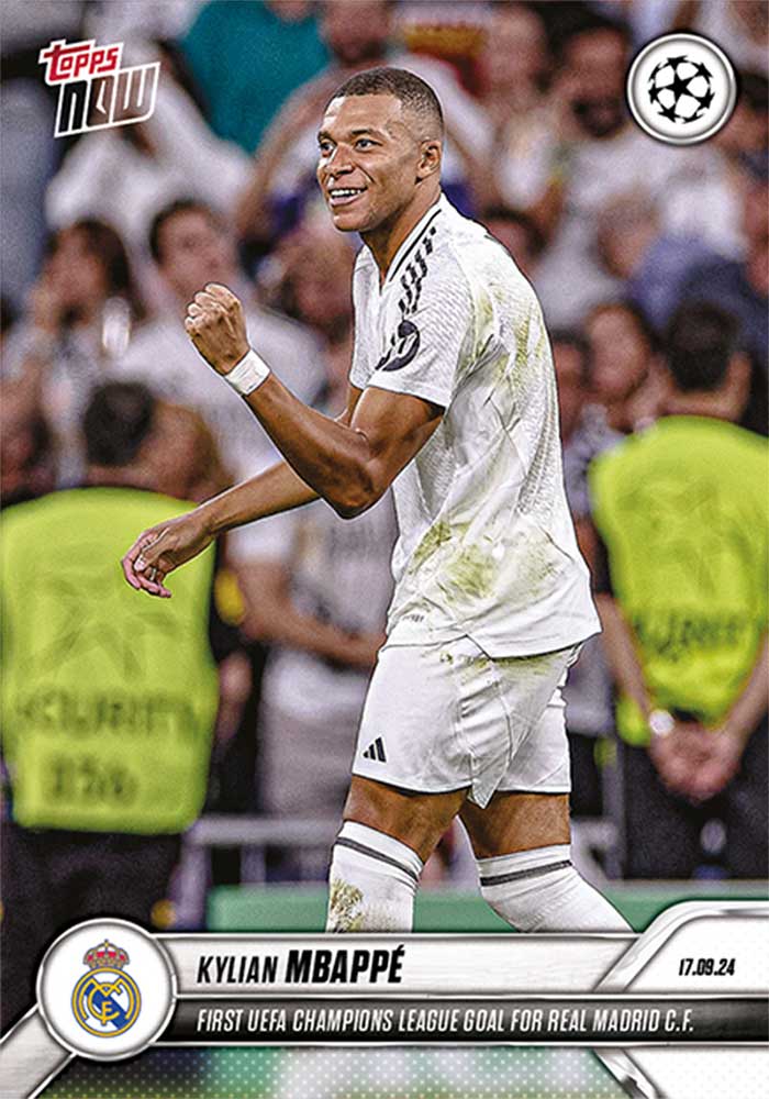 Kylian Mbappe - 2024 - Topps Now UCL - 1º Gol en UCL con Real Madrid - #005 - World Trading Cards - Tarjeta Fútbol - Cromo RAW