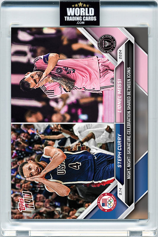 Lionel Messi / Steph Curry - 2024 - Topps Now MLS - Night, Night Celebrations - #128 - World Trading Cards - Tarjeta Basketball - Cromos Pristine 10