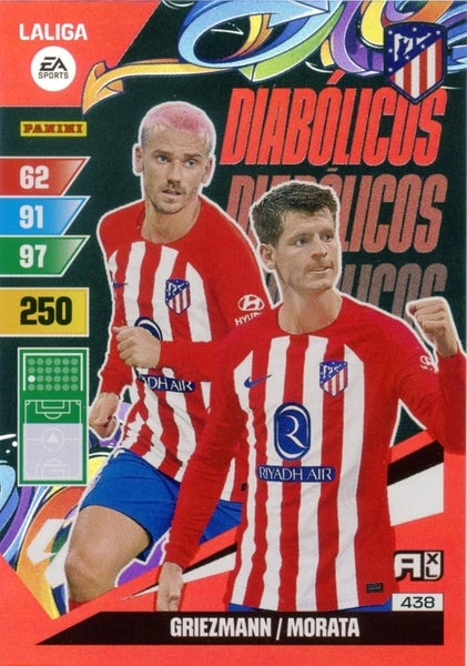 Cromo Trading Card Fútbol-Griezmann-Morata-Atletico de Madrid-Panini Adrenalyn XL 2023-2024-#438-Diabolicos