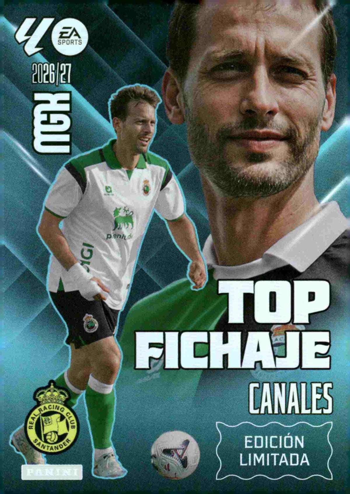 Canales — Real Racing Club. Top Fichaje · Edición Limitada, Panini Megacracks 2026-2027. Anverso. Referencia interna WTC EDL6.