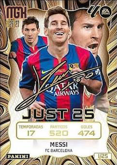 Messi — FC Barcelona. Just 25, referencia de catálogo J25 2. Panini Megacracks 2026-2027.