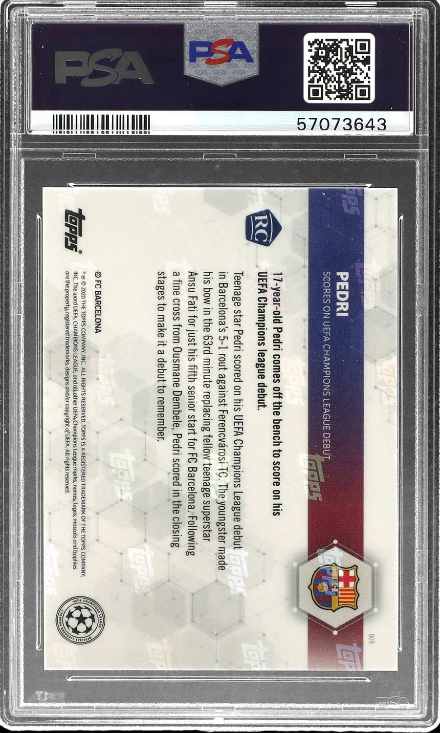 Pedri - 2020 - Topps Now UCL - #005 - ROOKIE - Barcelona - PSA 9 - World Trading Cards - Football Card - Cromo Graded