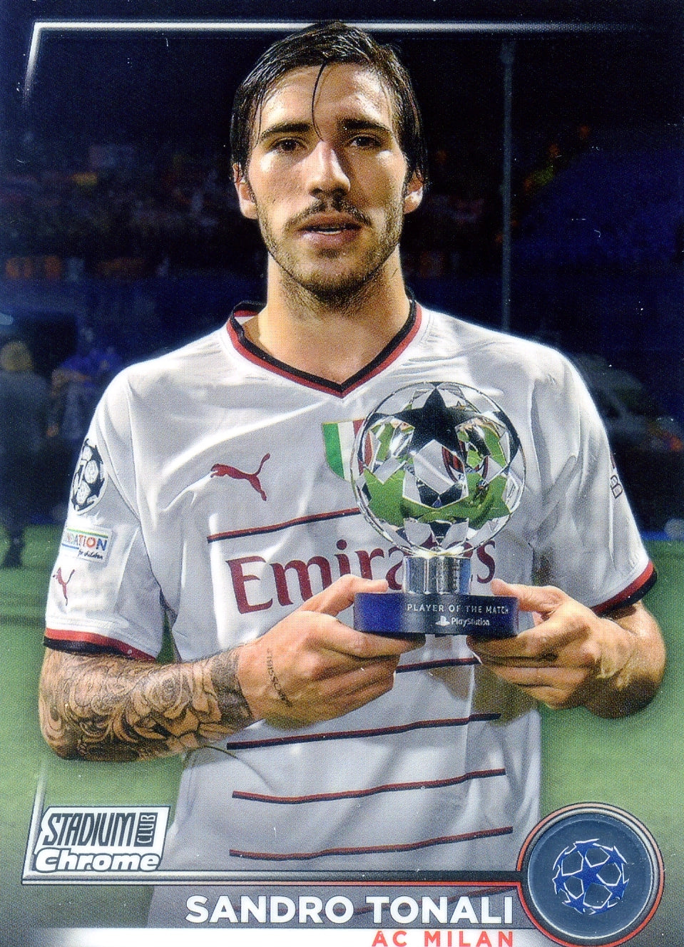 Cromo Trading Card Fútbol-Sandro Tonali-AC Milan-Topps Stadium Club Uefa Chrome 2022-2023-#008-Básico Parallel