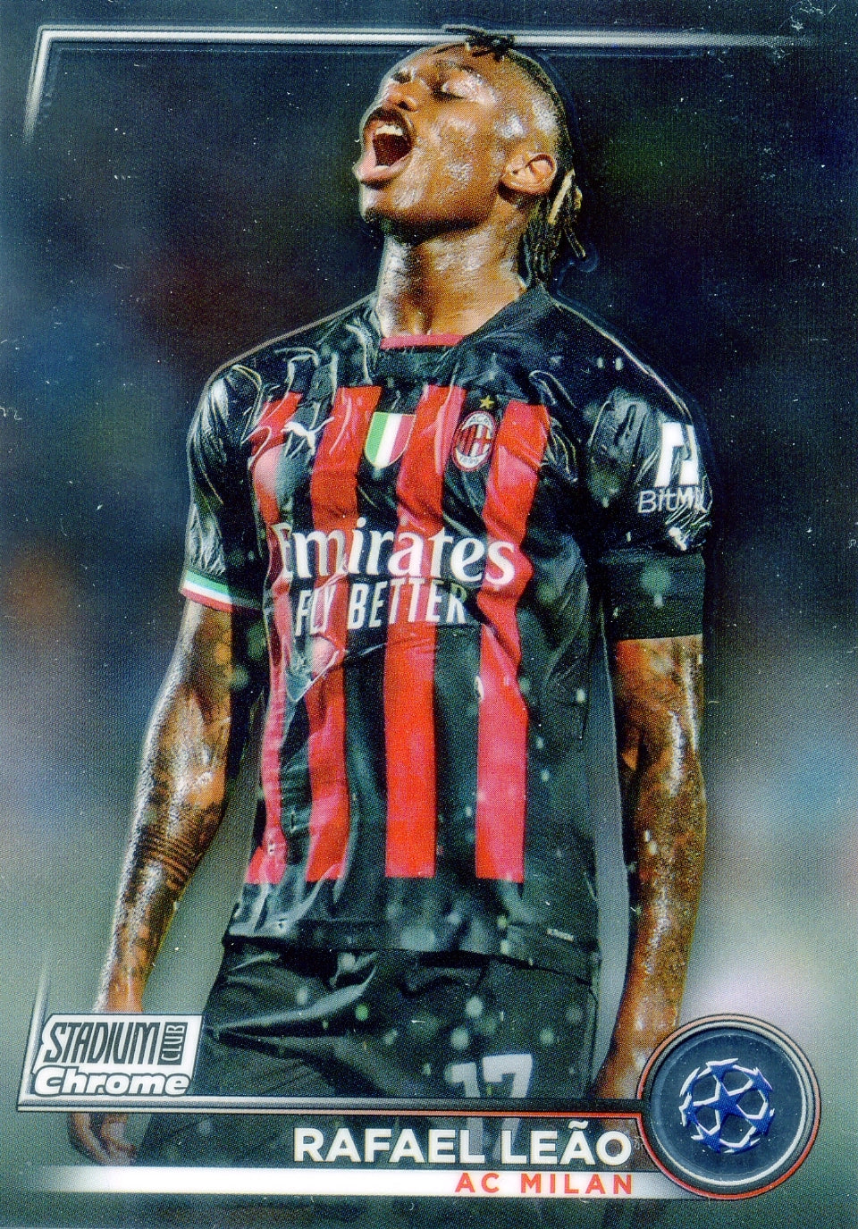 Cromo Trading Card Fútbol-Rafael Leão-AC Milan-Topps Stadium Club Uefa Chrome 2022-2023-#017-Básico Parallel