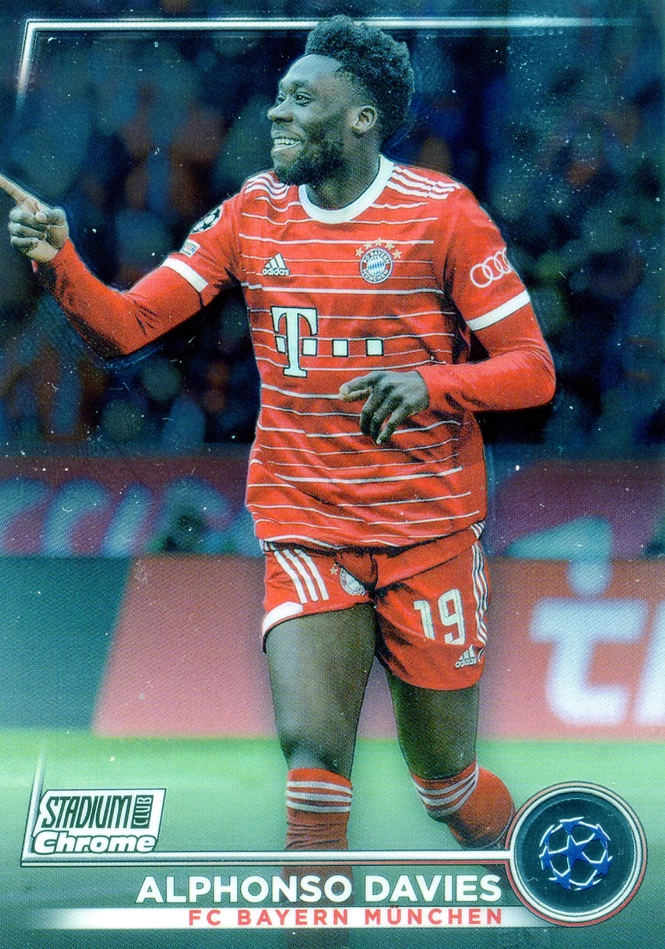 Cromo Trading Card Fútbol-Alphonso Davies-FC Bayern München-Topps Stadium Club Uefa Chrome 2022-2023-#019-Básico Parallel