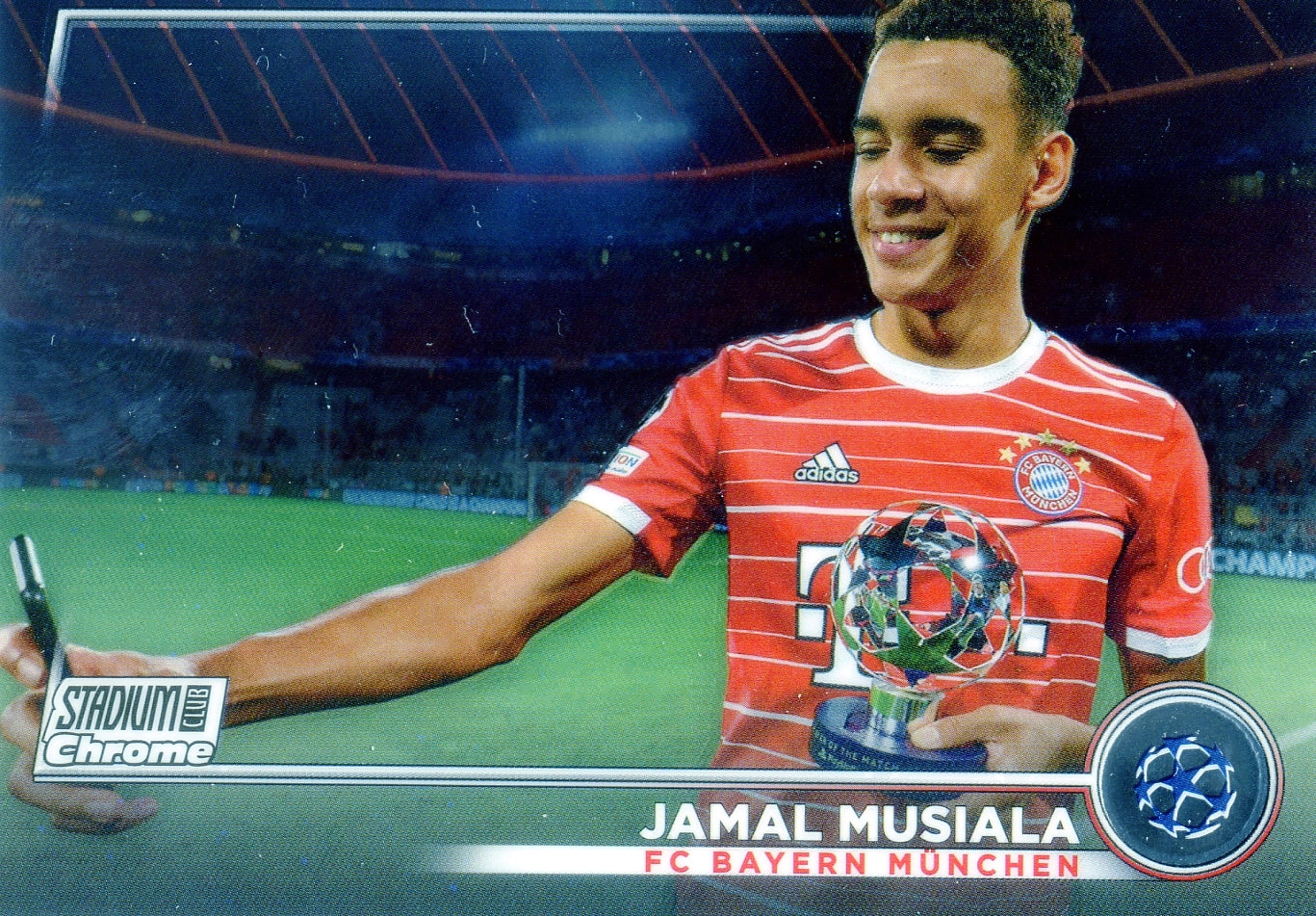 Cromo Trading Card Fútbol-Jamal Musiala-FC Bayern München-Topps Stadium Club Uefa Chrome 2022-2023-#042-Básico Parallel