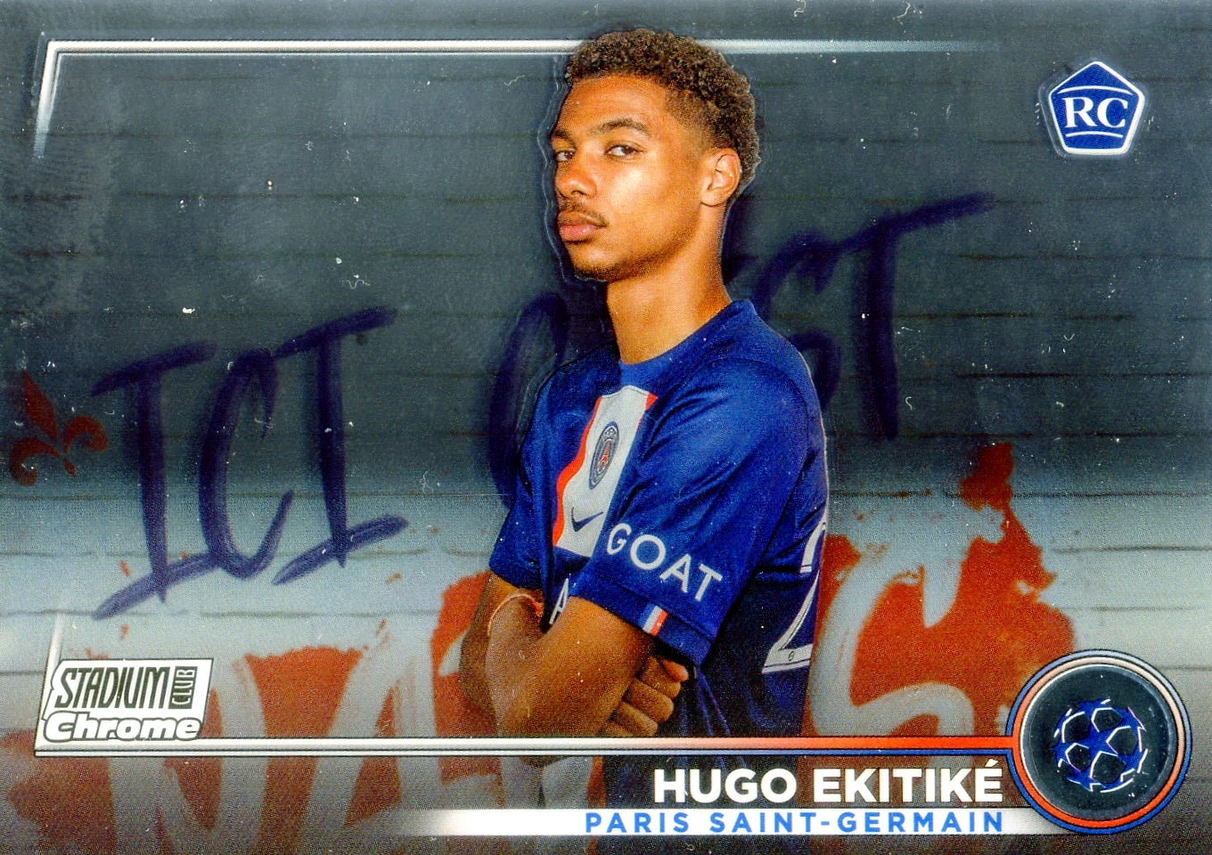 Cromo Trading Card Fútbol-Hugo Ekitike-Paris Saint-Germain-Topps Stadium Club Uefa Chrome 2022-2023-#044-Básico Parallel