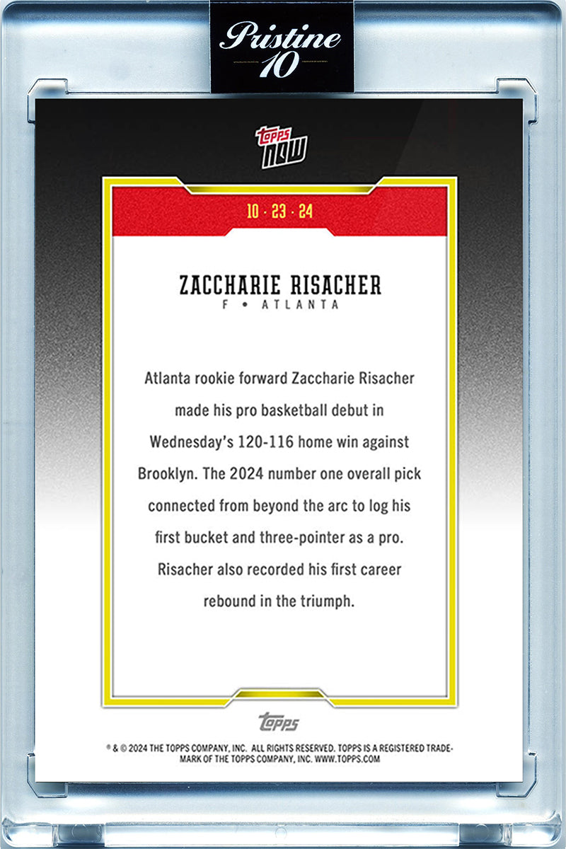 Zaccharie Risacher - 2024 - Topps Now Basketball - NBA Debut, No. 1 Draft 2024 - #002 - World Trading Cards - Basketball Card - Pristine Trading Cards 10